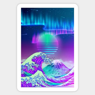 Great Wave off Kanagawa Synthwave AURORA Sticker